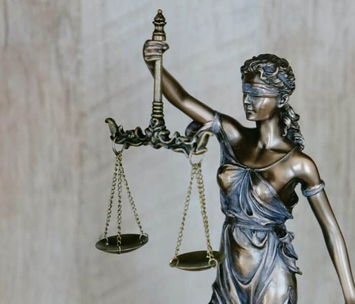 Scales of justice on a lawyer's office